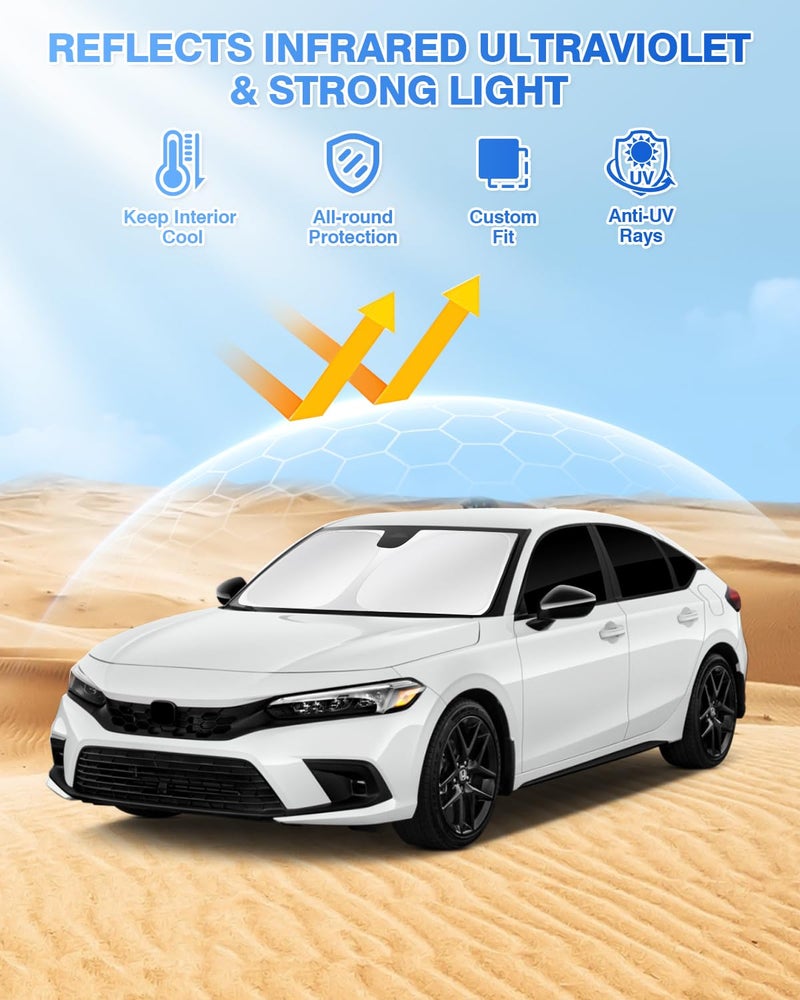 Canvcle Windshield Sun Shade for 11th Gen Honda Civic 2022-2025 (NOT for Hatchback) Side Rear Window Shade Cover Kit Full Window Sun Visor Shield Camping Keep Vehicle Cool Black 8PCS - Image 2